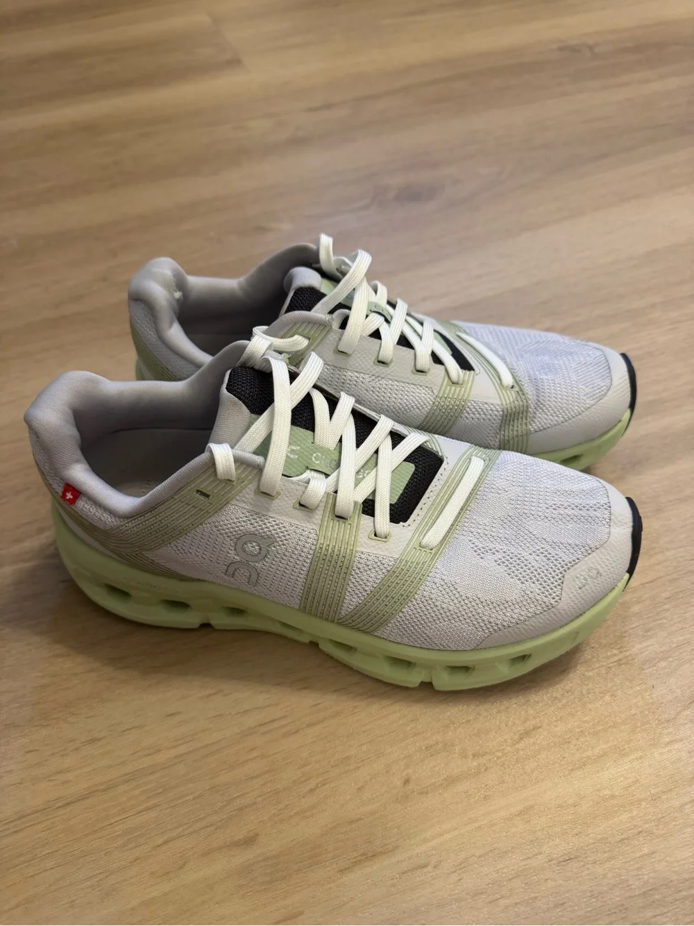 On Running Lace-Up Sneakers in Light Green and White